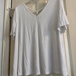 Lane Bryant White Short Sleeve V-Neck Top